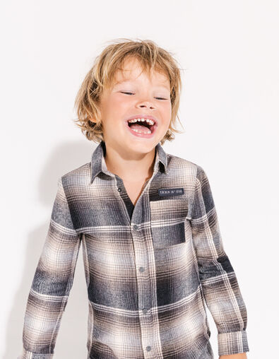 Chemise grise &agrave; carreaux en flanelle gar&ccedil;on  - IKKS
