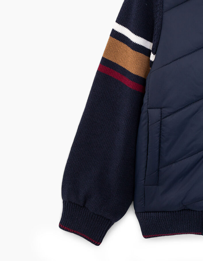 Navy gewatteerde jas in twee materialen voor jongens  - IKKS