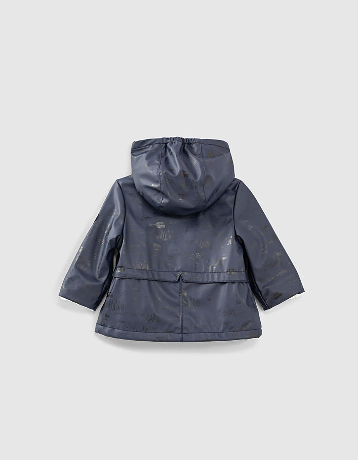 Baby girls’ navy recycled wax-look hooded trench coat-5