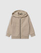 Cardigan beige à capuche zip bicolore garçon-1