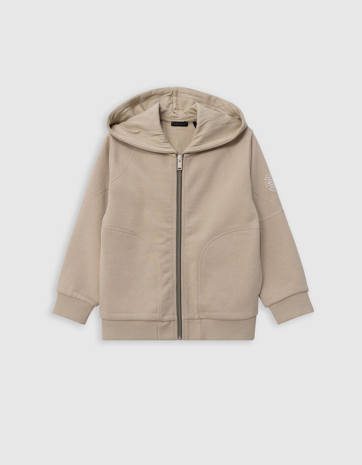 Cardigan beige à capuche zip bicolore garçon-1