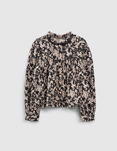 Zwarte blouse drukknopen grafische print meisjes - IKKS
