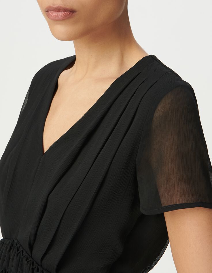 Top noir &agrave; smocks manches courtes-4