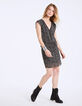 Robe droite col V en crêpe imprimé minimaliste-6