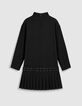 Robe courte noire pliss&eacute;e avec ceinture &agrave; &oelig;illets Femme-7