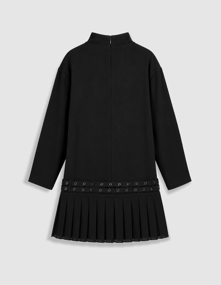Robe courte noire pliss&eacute;e avec ceinture &agrave; &oelig;illets Femme-7