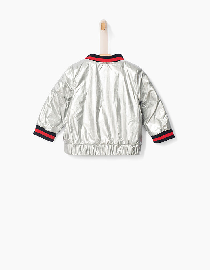 Blouson teddy argent, doublé polaire bébé fille-4