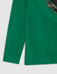 Multi-Material-T-Shirt Grün Mädchen mit Fischgrätenmuster-4