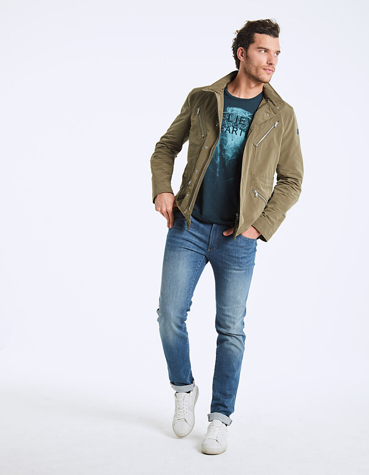 Men's khaki safari jacket, camouflage lining-6