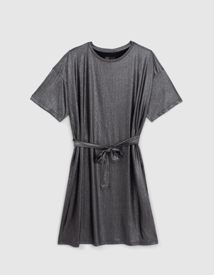 Vestido silver punto lamé cinturón niña-1
