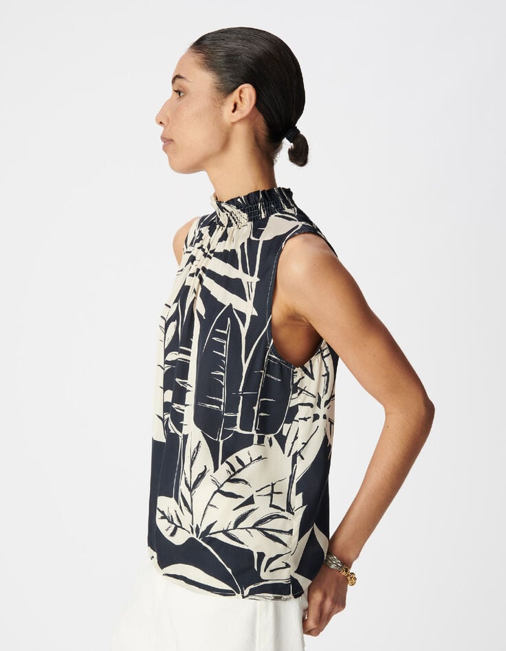 Marineblaues Top mit Tropical-Print ohne &Auml;rmel Damen-5