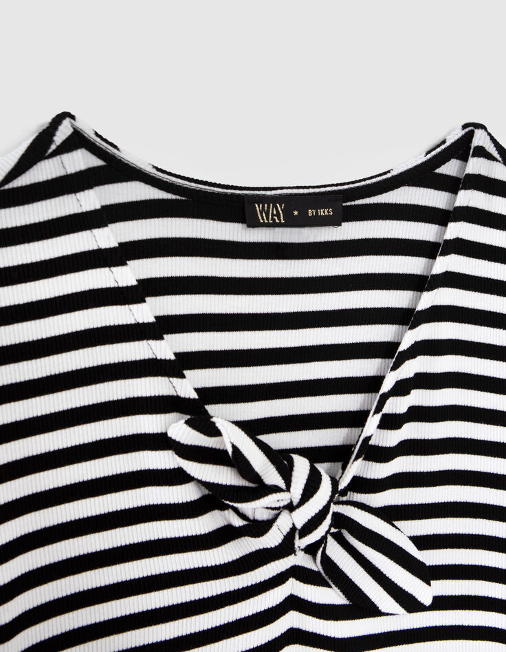 Schwarz-Weiß gestreiftes Mädchen-T-Shirt mit Schleife-2