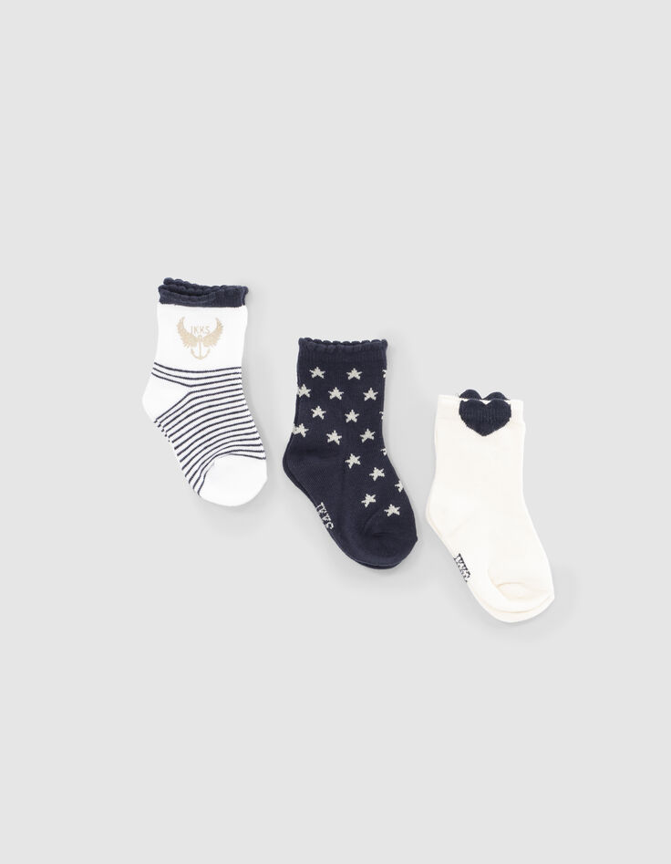 Sokken navy, wit gestreept en hartjes babymeisjes-1