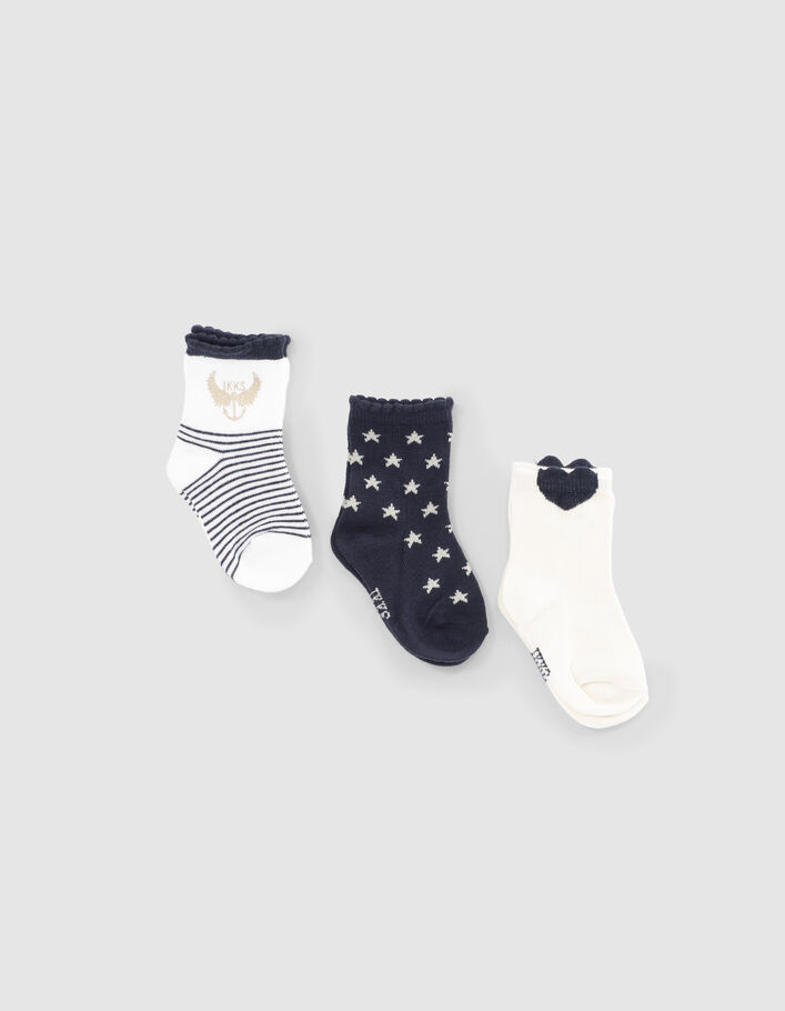 Baby girls’ navy, white stripe and heart socks - IKKS
