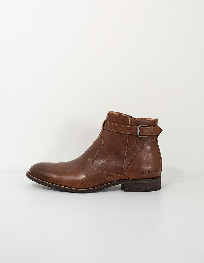 Men’s chocolate leather boots with strap - IKKS