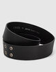 Ceinture jean en cuir noir œillets bijoux femme-3