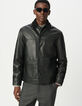 Schwarze Herrenjacke Leder Rippkragen-5