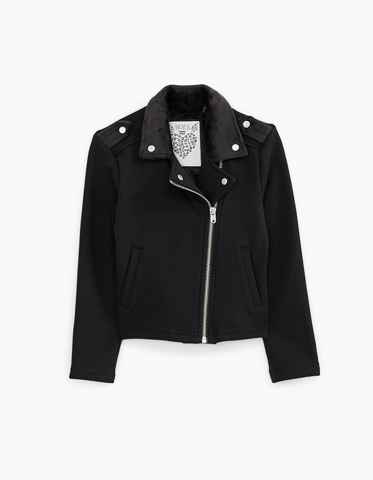 Schwarze Mädchen-Bikerstrickjacke Think Wild-3