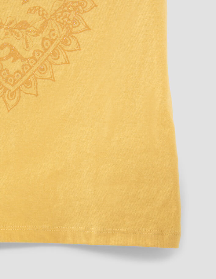 Girls' yellow organic cotton T-shirt with glittery heart - IKKS