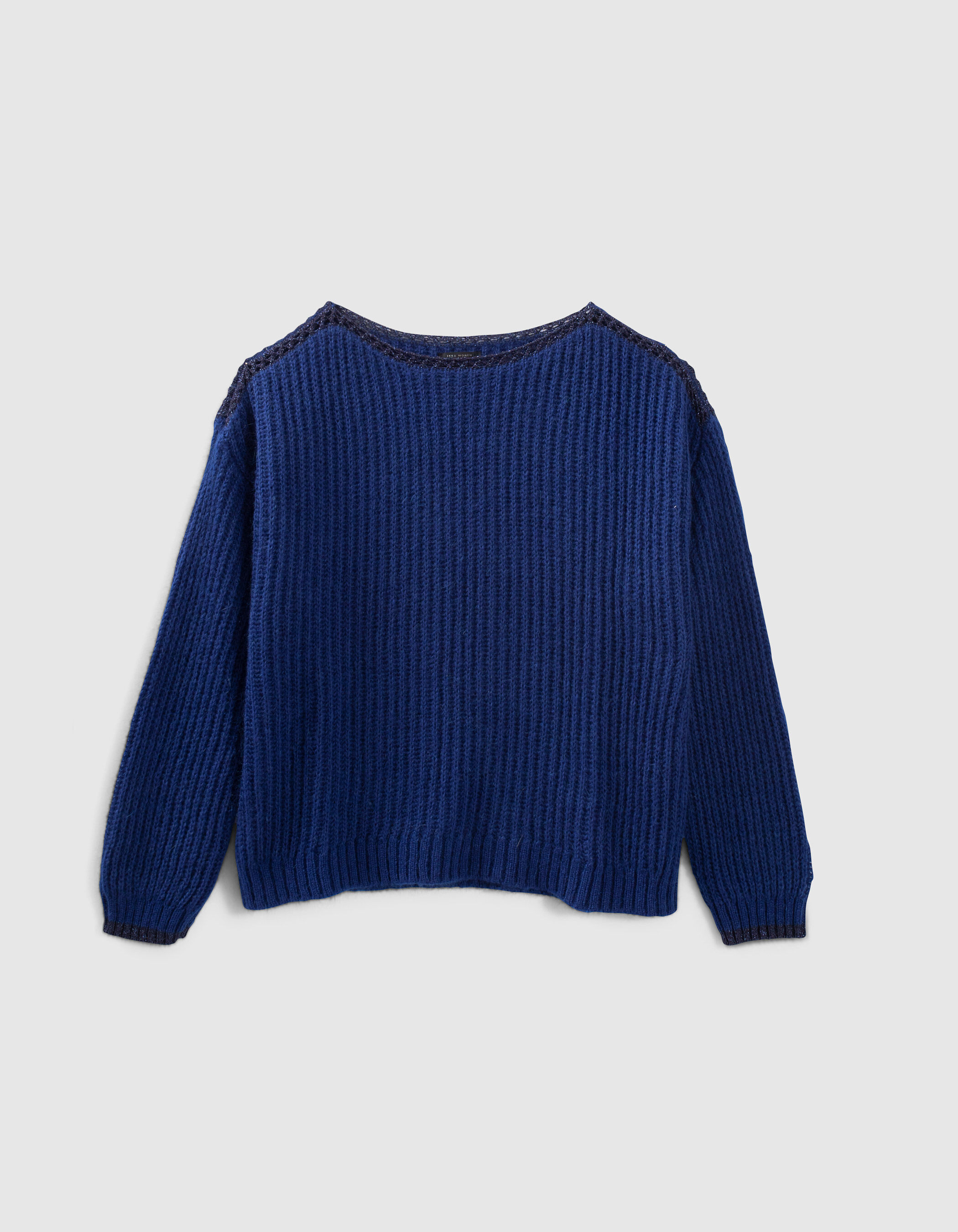 Blauwe trui ribtricot en lurex details Dames
