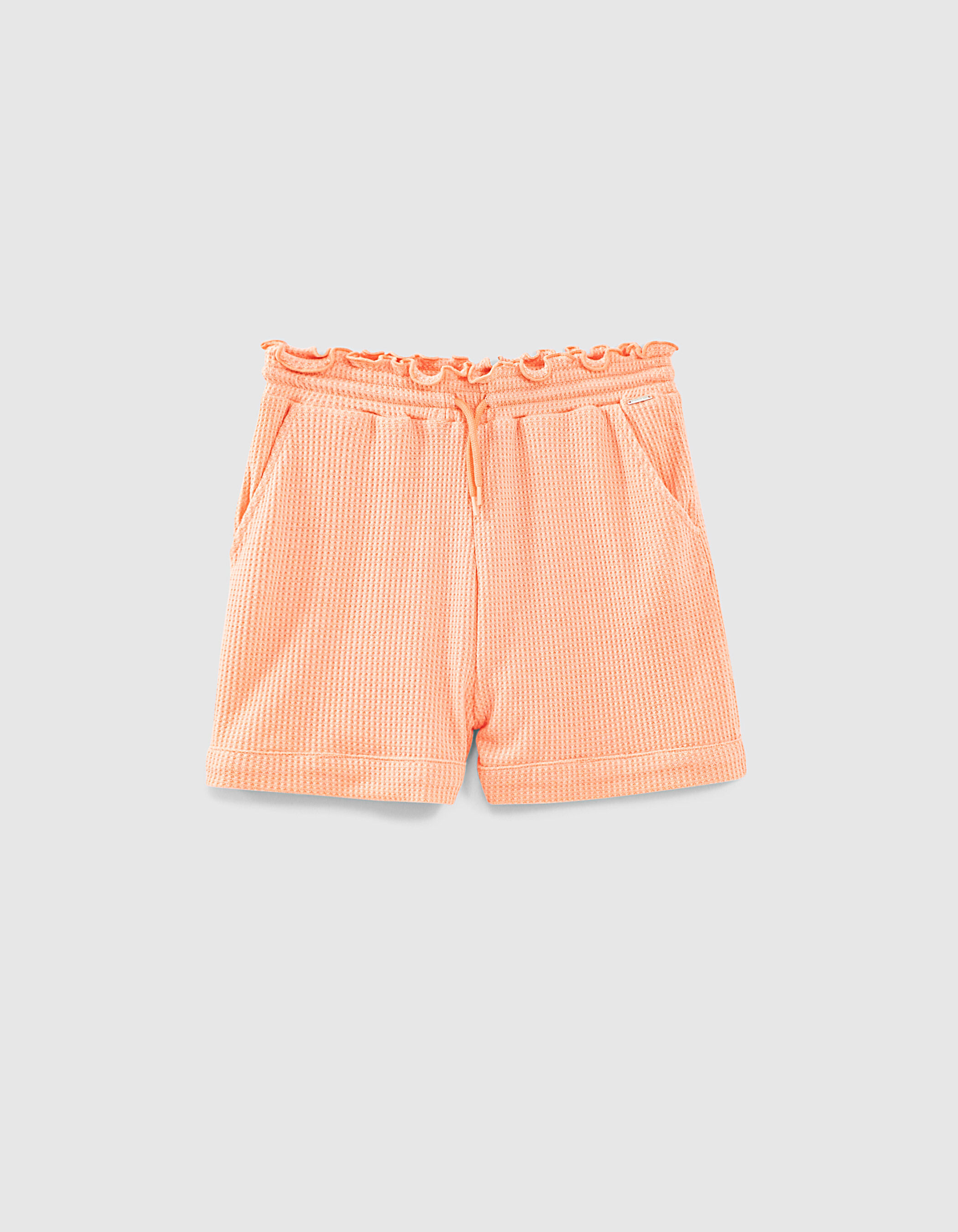 Girls neon coral waffle long shorts