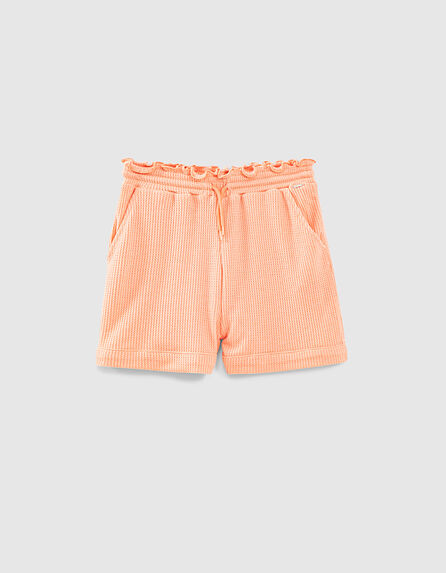 Girls’ neon coral waffle long shorts