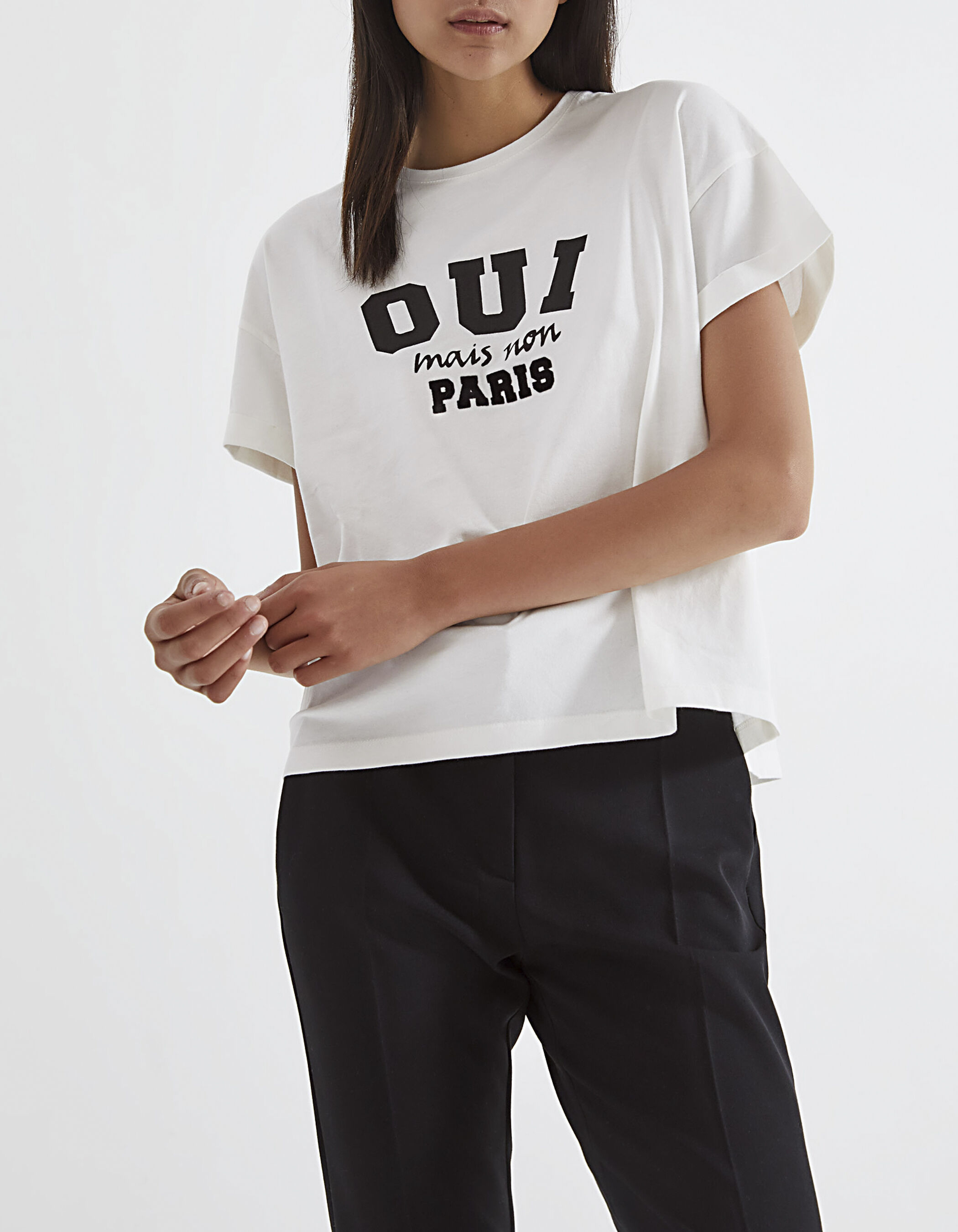 Women s off white Paris image pure cotton T shirt