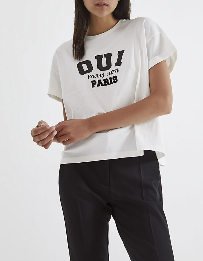 Weißes Damen-T-Shirt aus 100 % Baumwolle mit Paris-Motiv-2