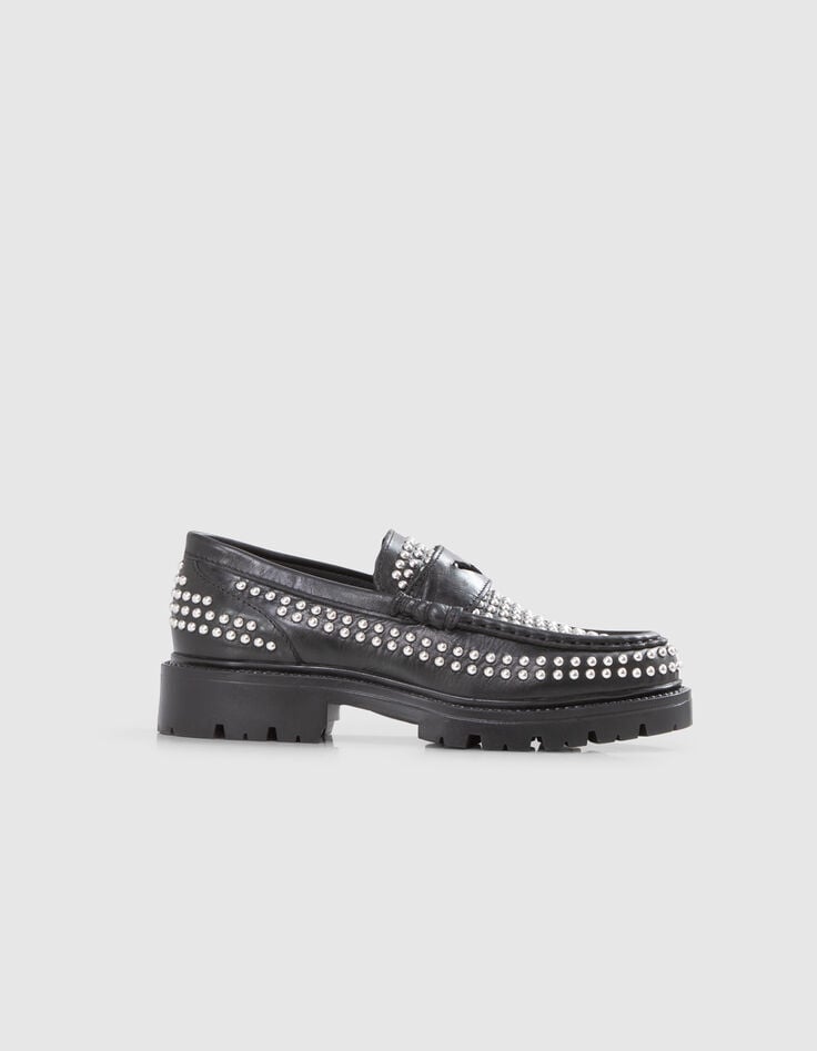 Damesschoenen zwart leer met stud decoratie-1 Damesschoenen zwart leer met stud decoratie-1