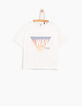 Tee-shirt blanc cassé avec triangle fille-1