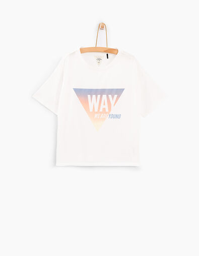 Tee-shirt blanc cassé avec triangle fille - IKKS