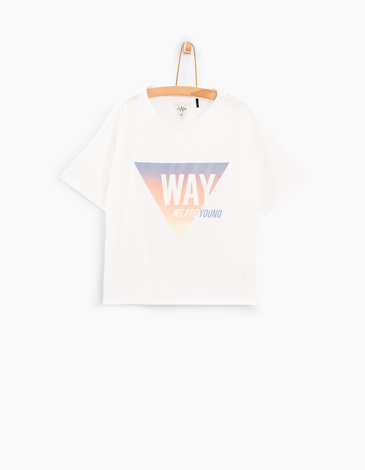 Tee-shirt blanc cassé avec triangle fille-1 Tee-shirt blanc cassé avec triangle fille-1