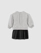 Robe grise bi-matière avec jupe plissée bébé fille-3