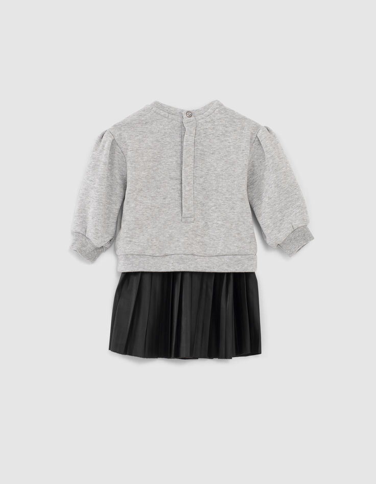 Robe grise bi-matière avec jupe plissée bébé fille-3