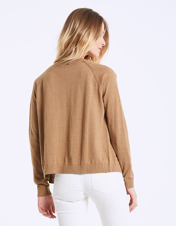 Cárdigan punto tricot camel de lino algodón mujer - IKKS
