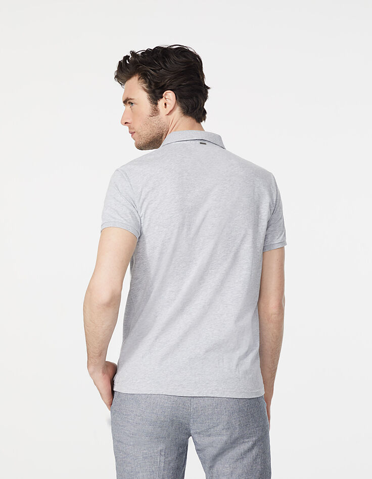 Polo gris claro jaspeado bi-tejido con relieve Hombre-3