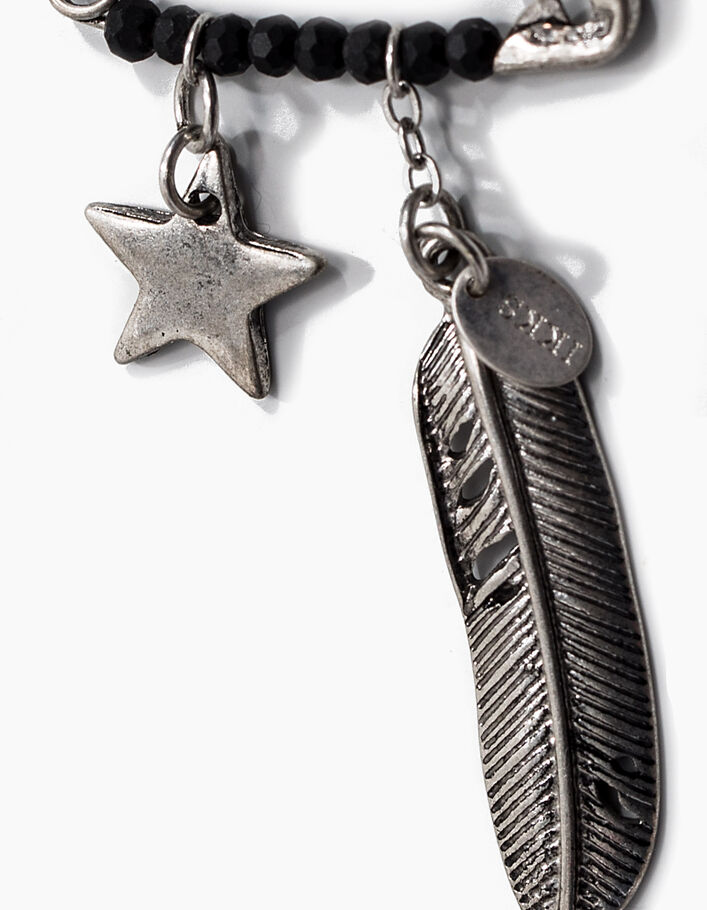 Women's metal brooch, beads, star, feather - IKKS