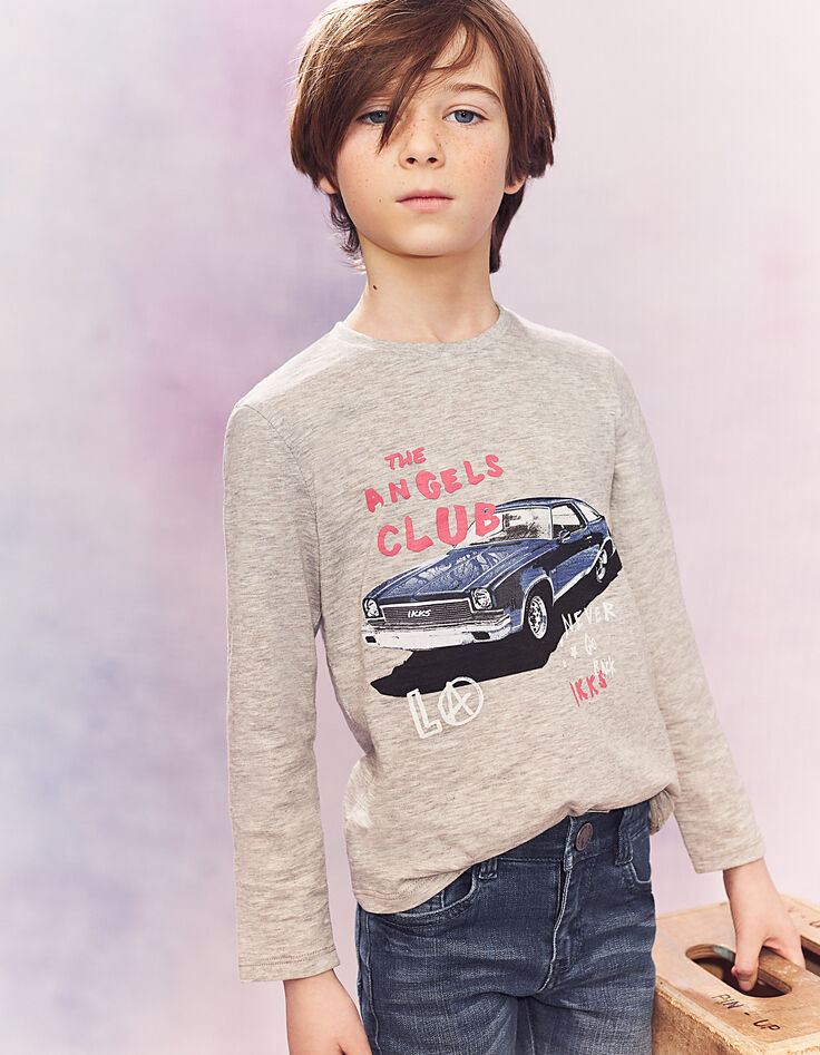 Tee-shirt gris chiné voiture vintage garçon -3