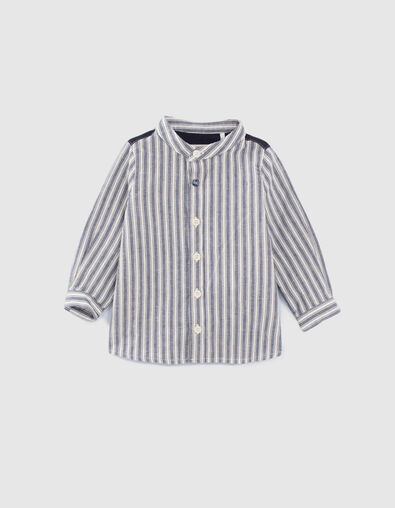 Baby boys’ navy mixed-fabric striped shirt - IKKS