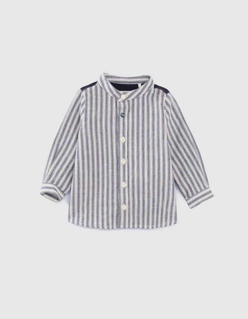 Camisa azul marino bimaterial rayas bebé niño