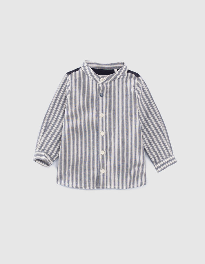 Baby boys’ navy mixed-fabric striped shirt - IKKS