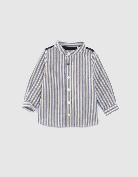Baby boys’ navy mixed-fabric striped shirt