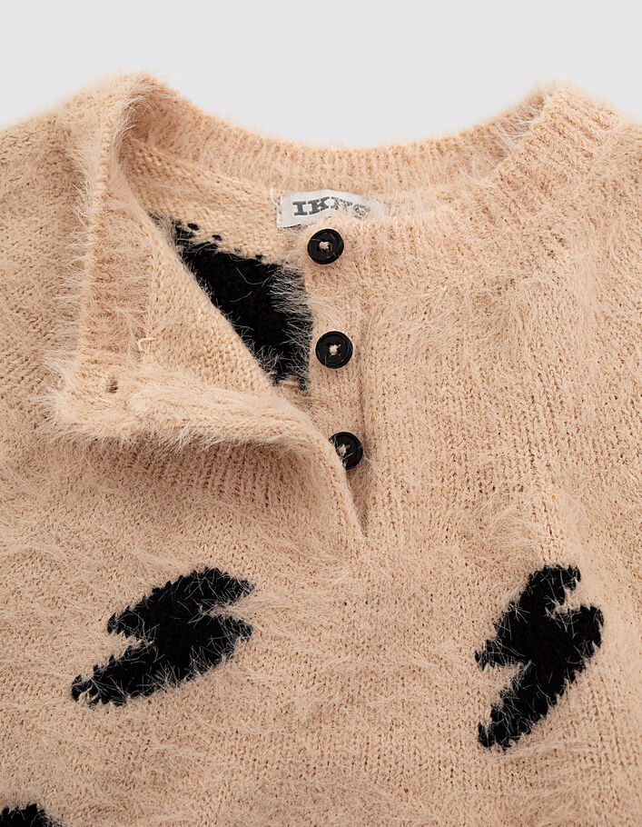 Poederroze tricot cape met zwarte bliksems babymeisjes - IKKS