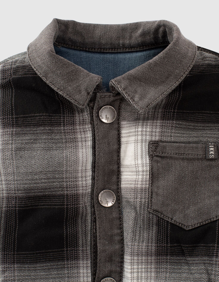 Blouson en jean réversible bleu et carreaux bébé garçon-7