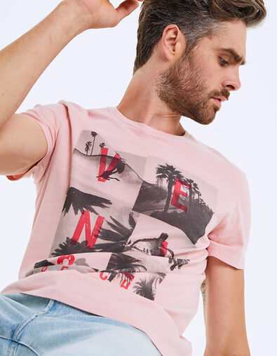 Men’s light pink T-shirt with Venice Beach photos - IKKS