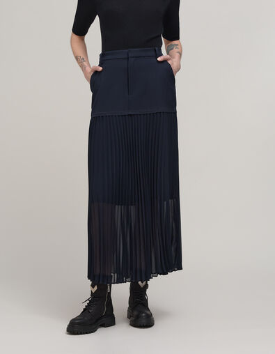 Marineblauer Bi-Material-Rock f&uuml;r Damen - IKKS