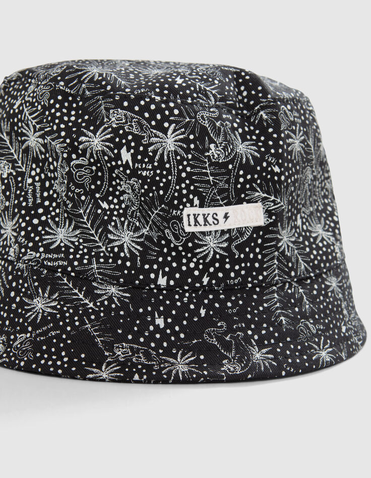 Boys’ black organic cotton sun hat with exotic leaf print-2