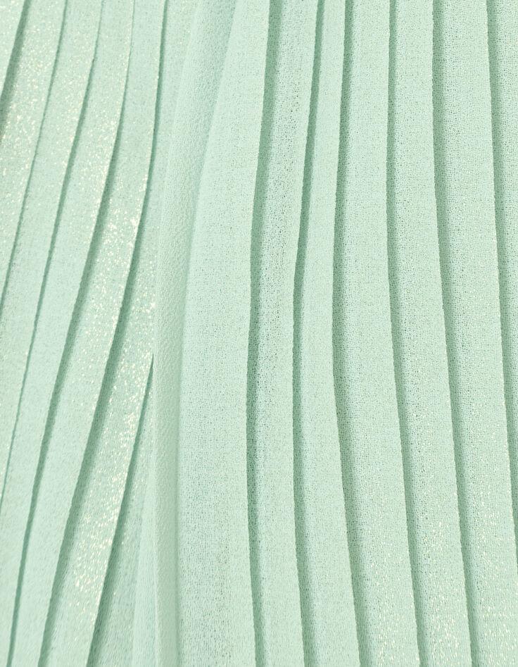 Water green iridescent pleated dress for girl-9
