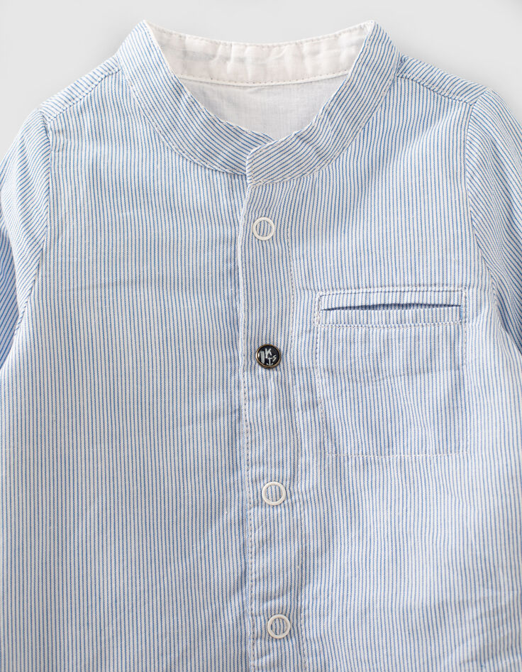 Baby boys’ white organic reversible shirt + blue stripes-3