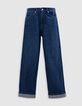 Damesblauwe boyfriendjeans met bijsnijding-8